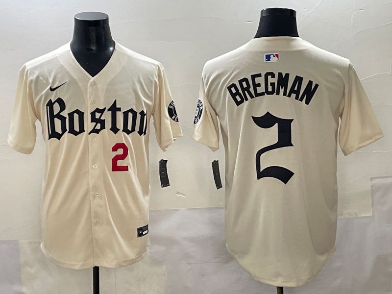 Men 2025 Boston Red Sox #2 Bregman Cream Five generations Joint Name Nike MLB Jersey style 6